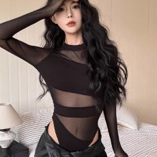 批发官图实价 <b class='q'>欧美</b>ins夜店性感网纱修身连体衣辣妹必备心机镂空上衣潮