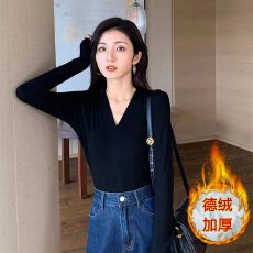 批发官图实价 春秋<b class='q'>T</b><b class='q'>恤</b><b class='q'>紧身</b>弹力内搭加绒加厚打底衫V领长袖高腰上衣女