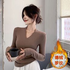 批发官图实价 春秋<b class='q'>T</b><b class='q'>恤</b><b class='q'>紧身</b>弹力内搭加绒加厚打底衫V领长袖高腰上衣女