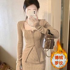 批发官图实价 上衣+短裙套装甜辣妹方领长袖<b class='q'>针织</b><b class='q'>开衫</b>女春秋新款打底衫