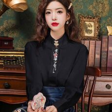 批发官图实价 新中式国风刺绣上衣女春秋配马面裙衬衫汉服衬衣设计感