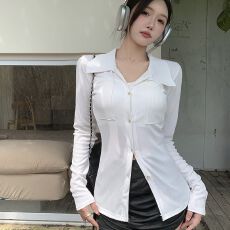 批发实拍实价 轻熟收腰<b class='q'>衬衫</b>女春秋新款修身显瘦气质<b class='q'>长袖</b>中长上衣外套