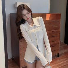 批发官图实价 轻熟收腰<b class='q'>衬衫</b>女春秋新款修身显瘦气质<b class='q'>长袖</b>中长上衣外套