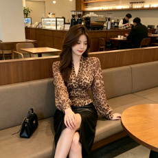 批发官图实价 小众豹纹网纱长袖<b class='q'>T</b><b class='q'>恤</b>女美式辣妹春秋薄款修身显瘦<b class='q'>衬衣</b>