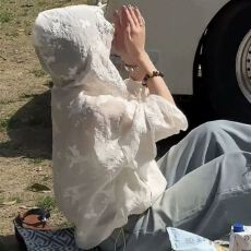 批发官图实价 法式蕾丝花边春秋季连帽外套女薄款宽松小众<b class='q'>雪纺上衣</b>潮