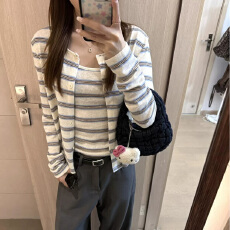 批发官图实价 原版懒人棉 条纹针织开衫女秋冬<b class='q'>吊带</b><b class='q'>背心</b>上衣<b class='q'>打底</b>两件套