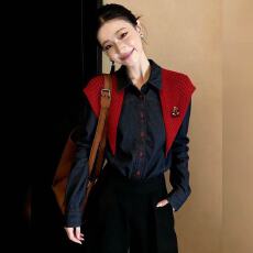 批发2026春季新款小众设计感牛仔披肩衬衫气质<b class='q'>通勤</b>显瘦真两件长袖上衣