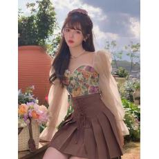 批发小个子长袖<b class='q'>连衣裙</b>女千金高级感气质<b class='q'>衬衫</b>上衣半身短裙子时尚两件套