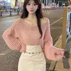 批发社会<b class='q'>女</b>春秋三件套网红同款宽松镂空针织衫上衣+背心+不规则皮短裙