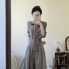 批发小众设计系带收腰长袖<b class='q'>衬衫</b>上衣套装女秋季高腰显瘦<b class='q'>条纹</b>休闲阔腿裤