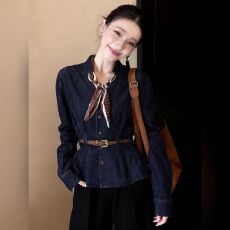 批发韩系牛仔<b class='q'>衬衫</b>女收腰<b class='q'>气质</b>上衣轻奢风蓝色长袖2026春季新款小众百搭