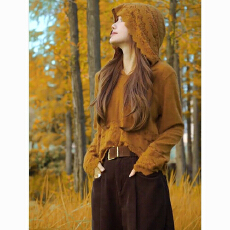 批发拼接高级<b class='q'>蕾丝</b>宽松连帽打底新款钩花气质镂空上衣长袖针织衫