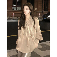 批发法式高级感轻熟风御姐套装2026春季新款<b class='q'>长袖</b>系带<b class='q'>衬衫</b>半身裙两件套