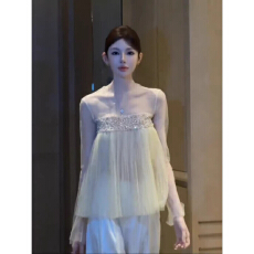 批发法式绝美<b class='q'>亮片</b>网纱长袖T恤女早春季设计感纯欲气质宽松巨好看上衣