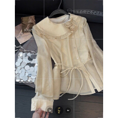 批发立体花朵斜襟<b class='q'>长袖</b><b class='q'>衬衫</b>女法式复古温柔风2026春秋季百搭设计感上衣