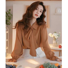 批发2026春季新款时尚气质绿色蝴蝶结长袖<b class='q'>衬衫</b>女装<b class='q'>雪纺</b>超好看职业上衣