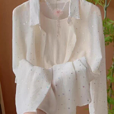 批发烫金防晒衣法式<b class='q'>甜美</b>亮片防晒薄款衬衫女夏季休闲宽松百搭衬衣
