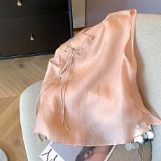 批发新中式<b class='q'>欧根纱</b>斜襟盘扣无袖衬衫女夏2026新款国风气质外穿马甲背心