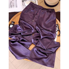 高级紫色醋酸阔腿裤女夏季薄款垂感冰丝直筒裤子紫色裤子