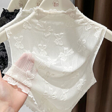 批发半<b class='q'>高领</b>网纱叠穿<b class='q'>打底衫</b>女春秋季木耳边无袖背心内搭薄款蕾丝假领子