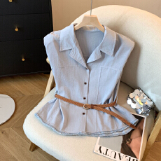 批发2026年韩系POLO领无袖衬衣女春季新款设计感流苏显瘦<b class='q'>百搭</b>小衫上衣