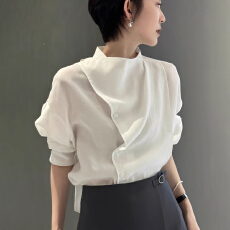 批发法式立领不规则白色衬衫女款<b class='q'>秋装</b>2026<b class='q'>新款</b>设计感高端小资小上衣