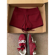 批发红色辣妹<b class='q'>运动</b>短裤女夏季2026新款小个子抽绳显瘦高腰热裤瑜伽包臀