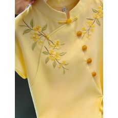 批发2026夏季新款中式盘扣套头短袖上衣女修身气质衬衫时尚轻奢风