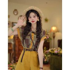 批发2026夏季新款女<b class='q'>装</b>时尚简约复古格子衬衫休闲显瘦短<b class='q'>裤</b>两件套港风潮