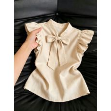 批发温柔风小飞袖蝴蝶结衬衫T恤女夏季新款设计感系带时尚洋气上衣潮