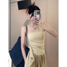 批发不规则侧边绑带收腰短背心女夏装小众辣妹斜肩外穿<b class='q'>打底衫</b>抹胸上衣