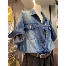 批发今年流行欧货春夏季新款宽松设计感腰带边<b class='q'>牛仔</b>外套女宽松上衣女潮