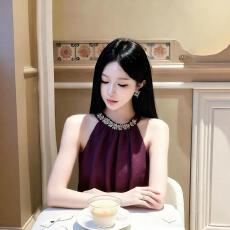 批发法式名媛风重工镶钻无袖挂脖<b class='q'>背心</b>女夏季新款紫色显瘦高级感上衣