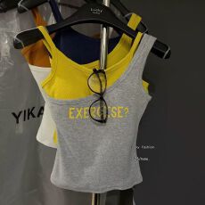 批发拼色假两件2026款无胸垫<b class='q'>吊带</b><b class='q'>背心</b>女可外穿韩版辣妹内搭无袖上衣女