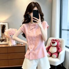 批发时尚法式设计感短袖<b class='q'>衬衫</b>女2026夏季新款显瘦百搭气质<b class='q'>上衣</b>独特精致