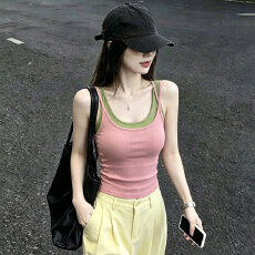 批发美式辣妹假两件吊带背心女夏不带胸垫夏季双肩带甜辣内搭外穿<b class='q'>上衣</b>