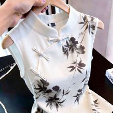 批发新中式超好看复古上衣女夏季洋气减龄水墨印花<b class='q'>中国风</b>斜襟盘扣衬衫