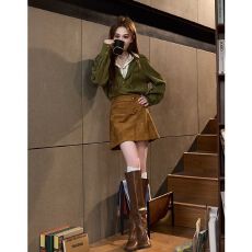 批发假三件套装女秋韩系减龄一整套蕾丝拼接<b class='q'>衬衫</b>上衣钉珠半身裙两件套