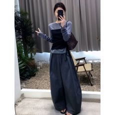 批发巨好看的秋装一整套干练气质高级感韩里韩气灰色假两件T恤<b class='q'>套装</b>裤