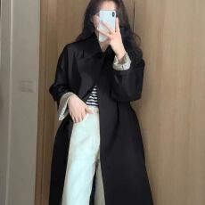 批发早秋风衣外套女2026年新款春秋季卡其色小个子韩版英伦风中长款