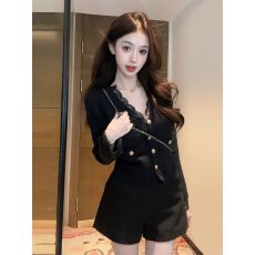批发小香风v领<b class='q'>蕾丝</b>针织上衣女秋冬季新款时尚独特小个子拼接气质毛衣