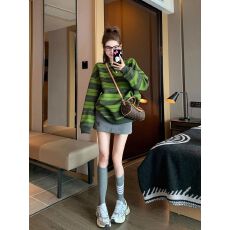 批发大码女装春秋季新款洋气时尚条纹宽松卫衣女遮肚显瘦长袖上衣胖mm
