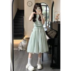 批发绿色好看波点<b class='q'>欧根纱</b>花苞短裙半身裙女夏季2026新款小个子蓬蓬中裙