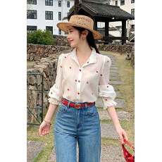 批发法式小个子小马印花喇叭袖衬衫女2026夏季新款轻薄透气防晒衫上衣