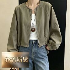 批发轻奢品质春秋设计感短款夹克上衣复古工装风宽松显瘦拉链开衫外套