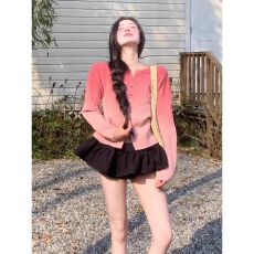 批发韩系chic穿搭渐变粉色针织衫上衣<b class='q'>女</b>开春秋高级感别致气质v领<b class='q'>毛衣</b>