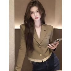 批发2026新款春季美拉德风西装外套卡其色短款商务穿搭小个子上衣女