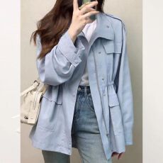 批发中长款工装夹克女小香风收腰2026秋季新款减龄蓝色休闲外套风衣