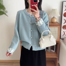 批发国风开衫针织外套女<b class='q'>春</b>秋季新款时尚洋气宽松外搭新中式毛衣外套女