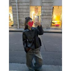 批发蝴蝶结短款pu皮衣外套女2026春秋新款复古纯色娃娃领修身夹克上衣